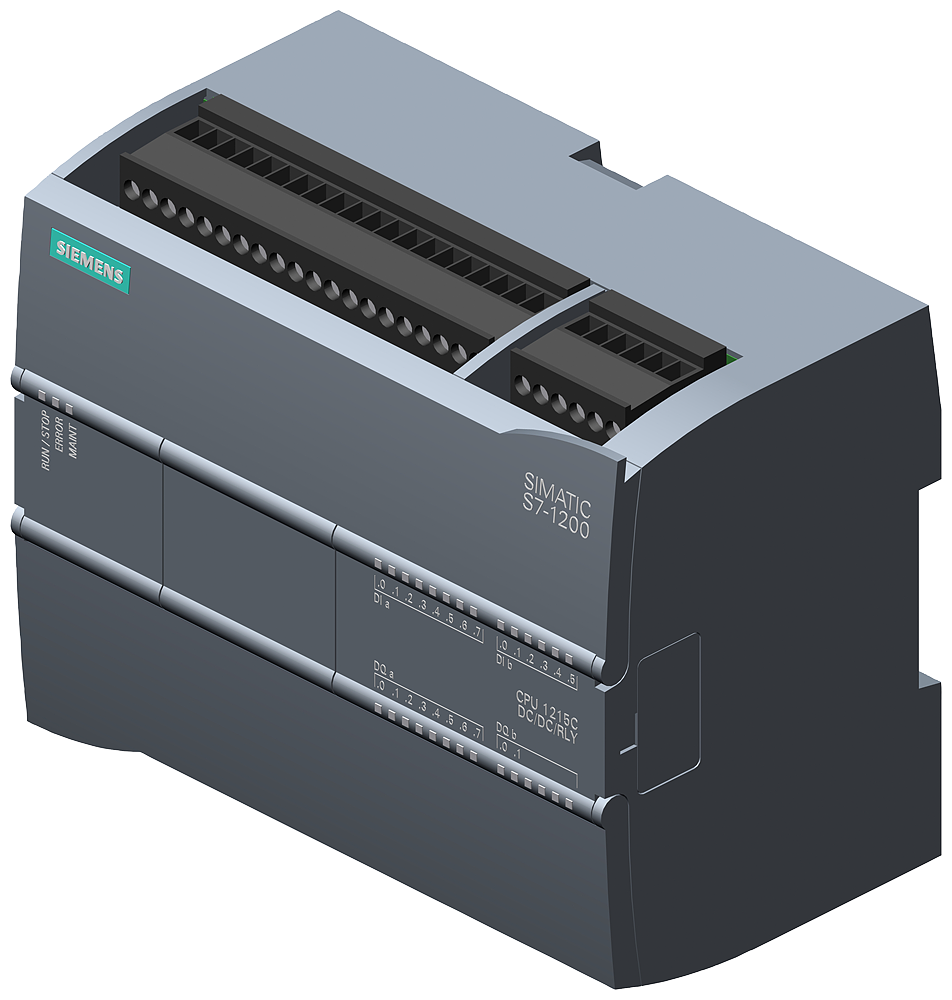 SIMATIC S7-1200, CPU 1215C, Kompaktní CPU, DC/DC/Relé, 2 PROFINET Port, integrované I/O: 14 DI DC 24V, 10 DO Relé 2A, 2 AI 0-10V DC, 2 AO 0-20mA DC...