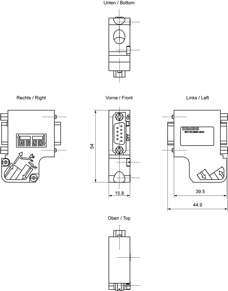 6ES7972-0BB61-0XA0 SIMATIC DP konektor PROFIBUS RS 485, Fast Connect, se zdířProProgrPřístr, 35°