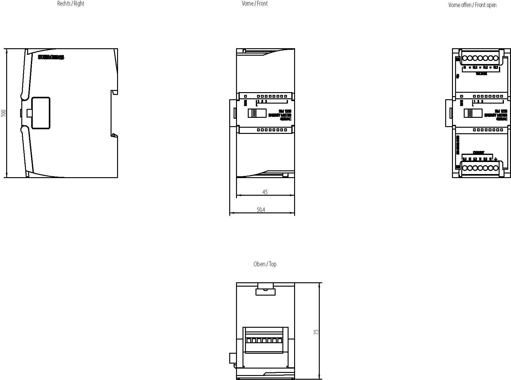 SIMATIC S7-1200, Analogový vstupní modul, SM 1238 Energy Meter 480V AC, modul pro měření výkonu pro sběr dat v 1- a 3-fázových systémech napájení (...