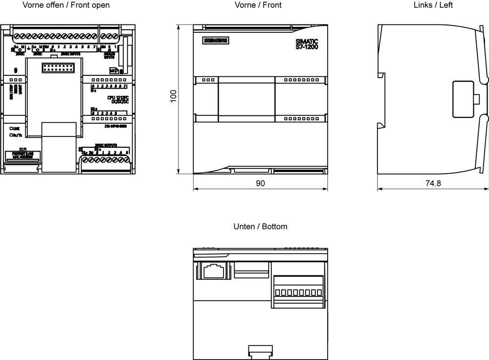 SIMATIC S7-1200F, CPU 1212 FC, Kompaktní CPU, DC/DC/DC, integrované I/O: 8 DI DC 24V, 6 DO 24V DC, 2 AI 0-10V DC, Zdroj: DC 20,4-28,8V DC, pracovní...