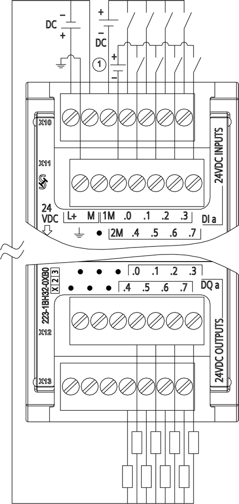 SIMATIC S7-1200, Digitální I/O SM 1223, 8 DI/8 DO, 8 DI DC 24V, Sink/Source, 8 DO, Transistor 0,5A