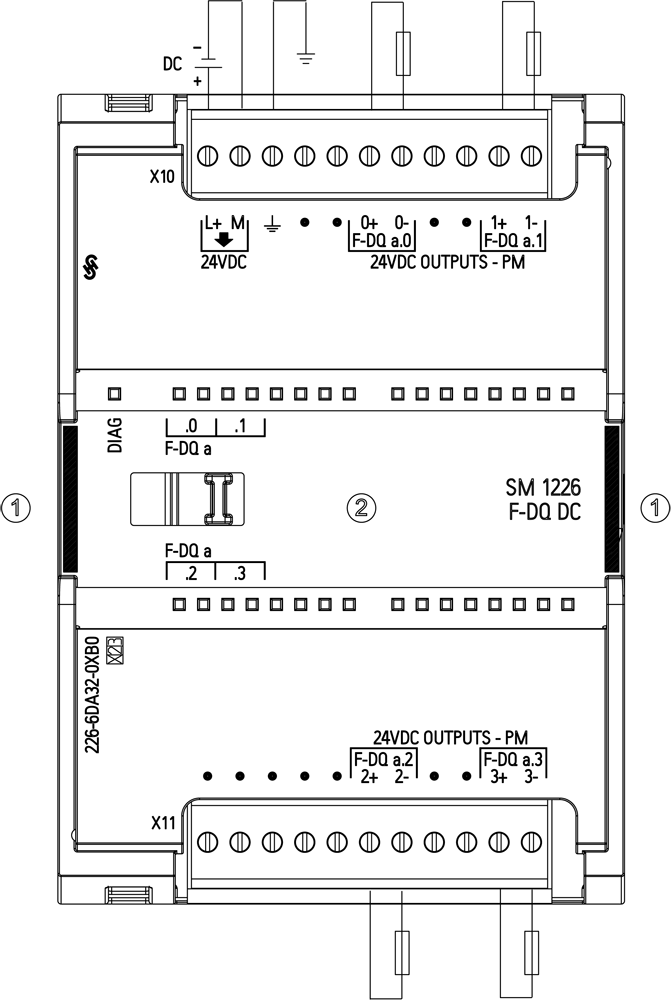 SIMATIC S7-1200, Digitální výstup SM 1226, F-DQ 4x DC 24V 2A, PROFIsafe, 70mm celková šířka, až do PL E (ISO 13849-1) / SIL3 (IEC 61508)