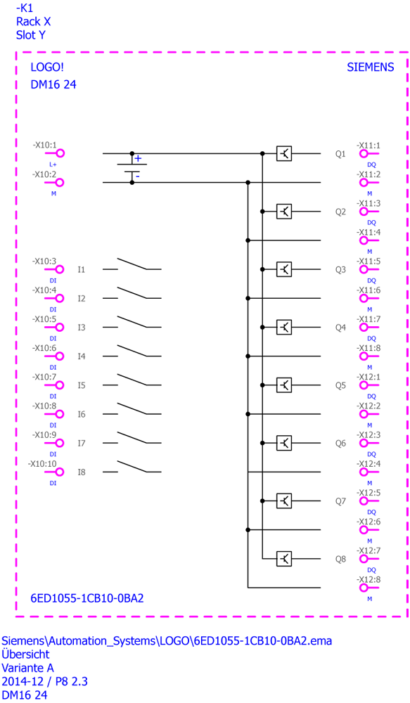 6ED1055-1CB10-0BA2 LOGO! DM16 24 Rozšiřující modul, SV/I/O: DC 24V/DC 24V/Tranzistor, 8 DE/8 DA, 4TE
