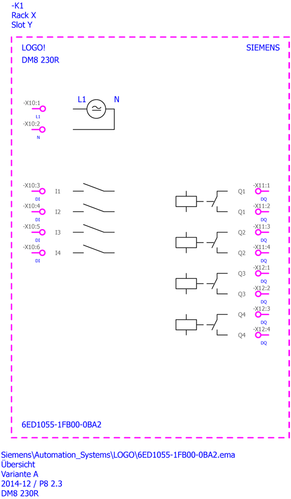 6ED1055-1FB00-0BA2 LOGO! DM8 230R Rozšiřující modul, SV/I/O: 230V/230V/Relé, 2TE, 4 DE/4 DA pro LOGO