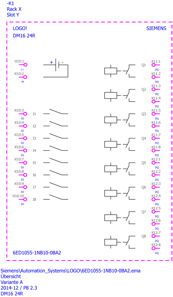 LOGO! DM16 24R Rozšiřující modul, SV/I/O: DC 24V/DC 24V/Relé, 8 DE/8 DA, 4TE pro LOGO! 8