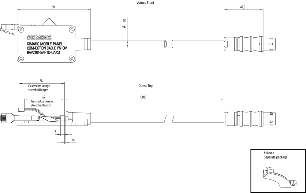 SIMATIC HMI Connecting cable 10 m For KTP Mobile