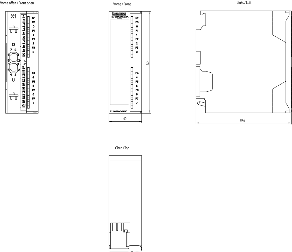 6ES7322-8BF00-0AB0 SIMATIC S7-300 SM 322, DQ 8x24 V DC/0.5 A