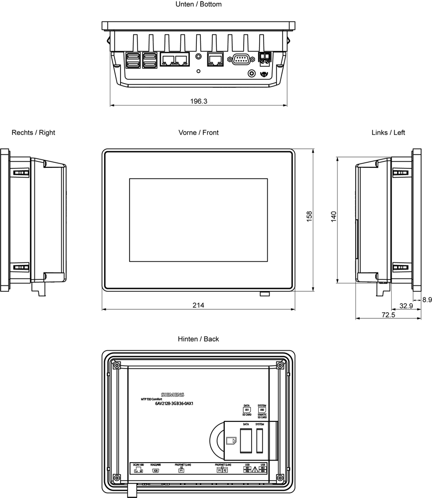 SIMATIC HMI MTP700 Unified Comfort Neutral front