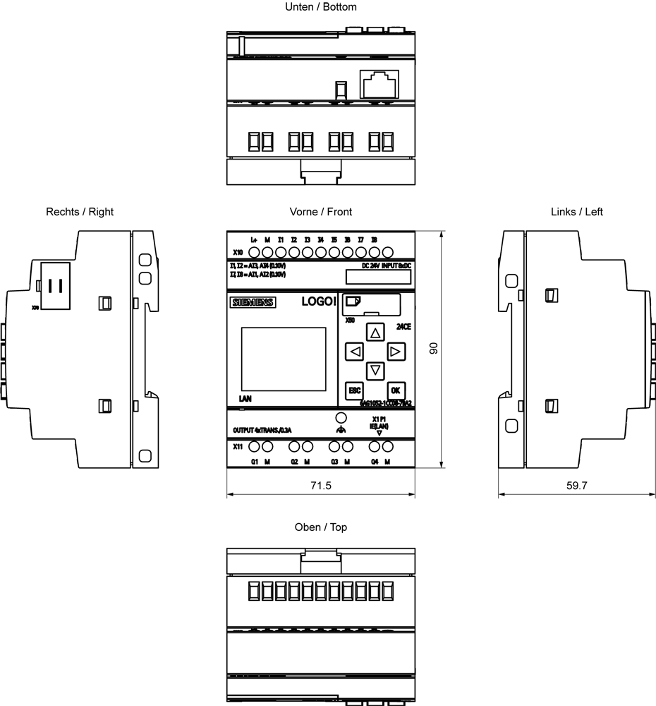 SIPLUS LOGO! 24CE based on 6ED1052-1CC08-0BA2 with conformal coating -25…+60 °C startup -20 °C logic module display power supply / I/O: 24 V/24 V/24 V trans. - Image 2
