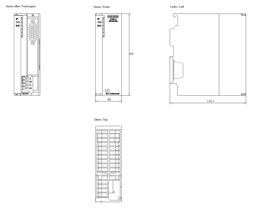 SIMATIC S7-300 CP 341 RS 422 / 485 ASCII, 3964(R), RK512, printer, Modbus RTU can be loaded