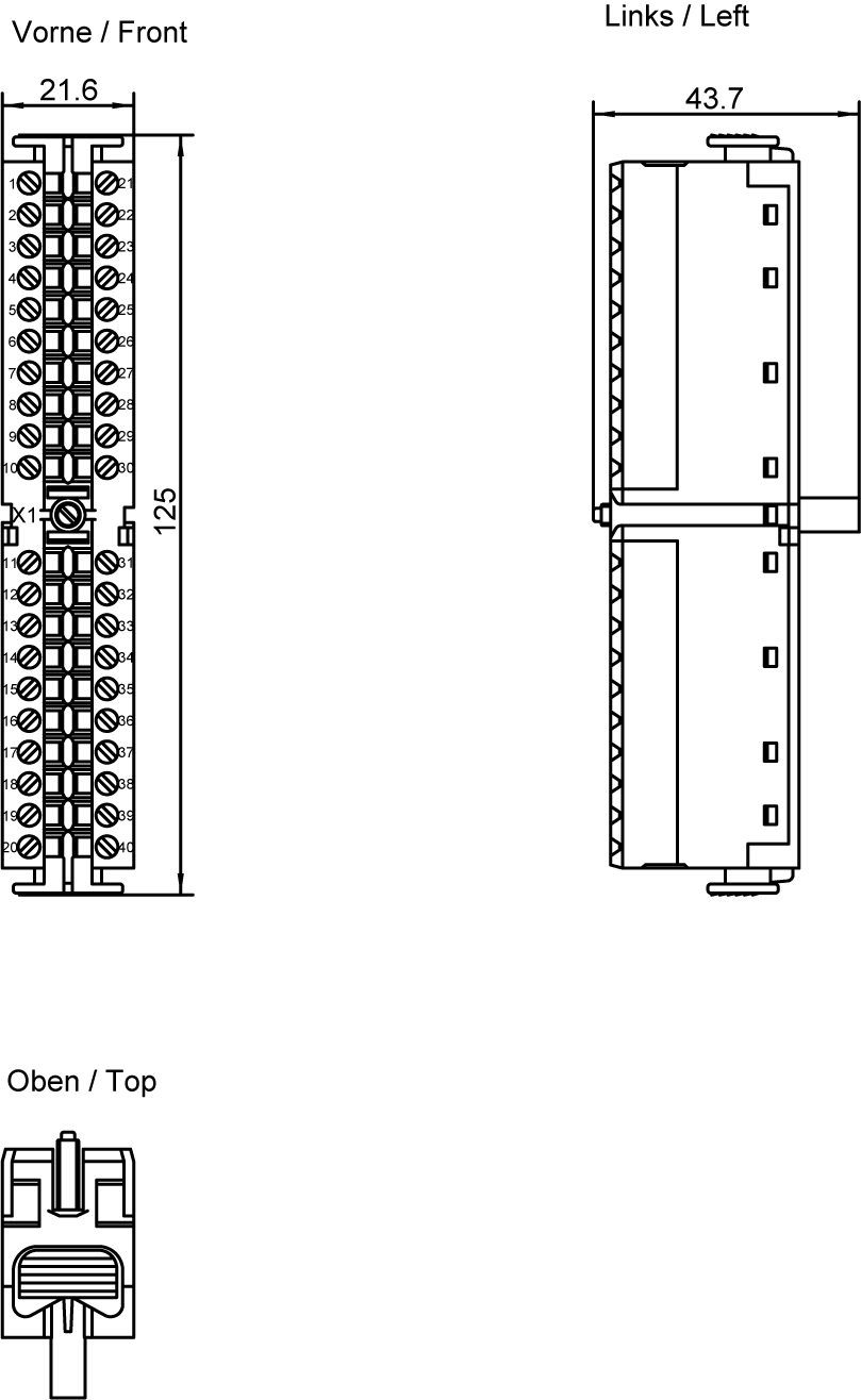 SIMATIC S7-300 Front connector 40-pin, screw terminal