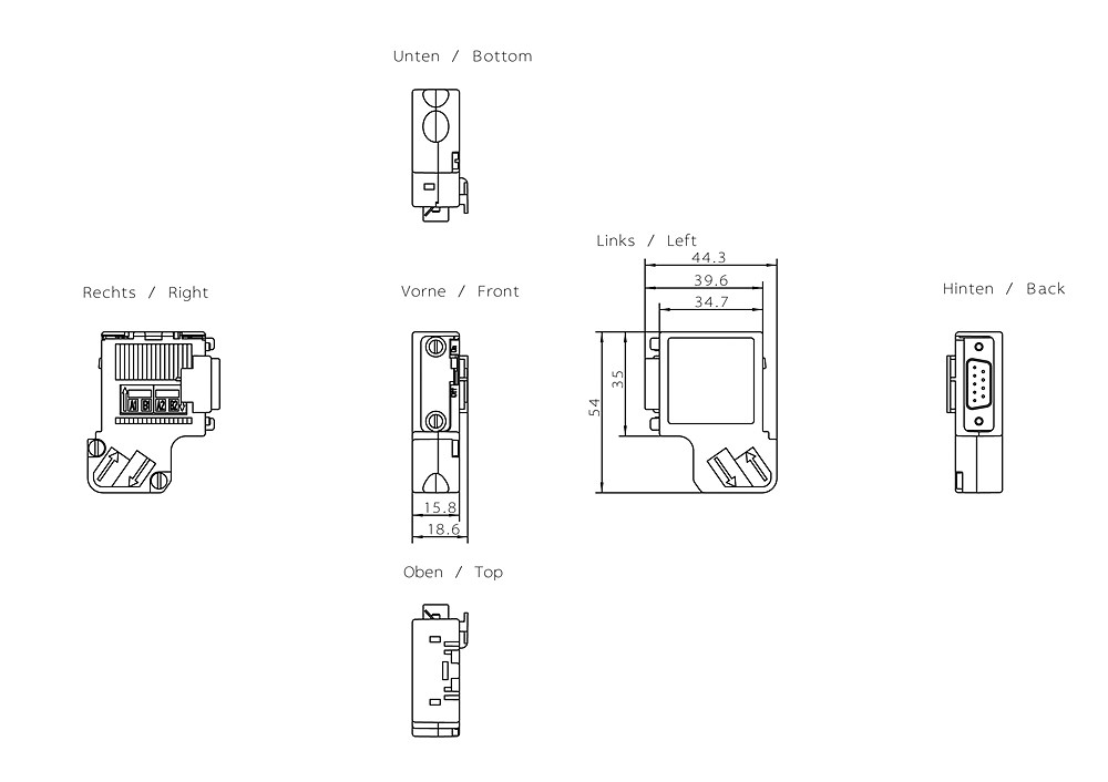 SIMATIC DP PROFIBUS connector With angular cable outlet