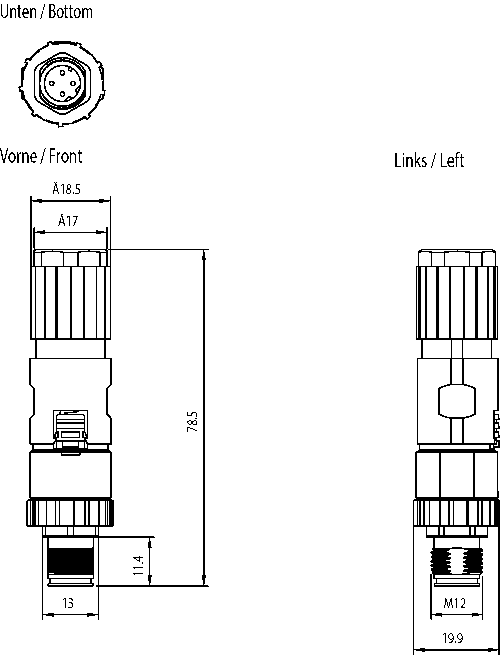 PB FC M12 Plug PRO, konektor s typem připojení FC, kolíková vložka, 5 ks