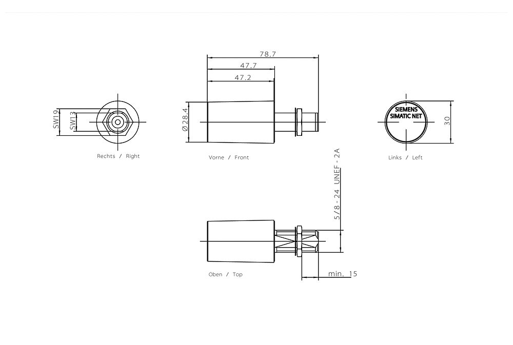 6GK5792-4DN00-0AA6 Anténa ANT792-4DN, IWLAN/RCoax,Helix kruhová pol., 2,4GHz, 4dBi, N- samice, IP65