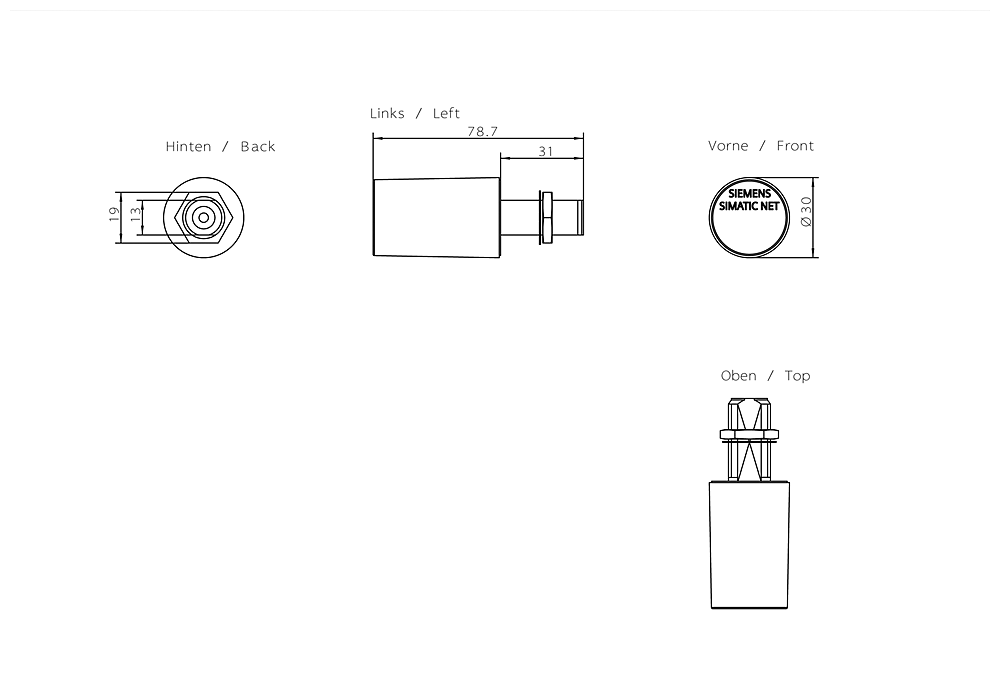 6GK5793-4MN00-0AA6 Anténa ANT793-4MN, IWLAN/RCoax, L/4, všesměr., 5 GHz, 6 dBi, N-kon samice, IP65