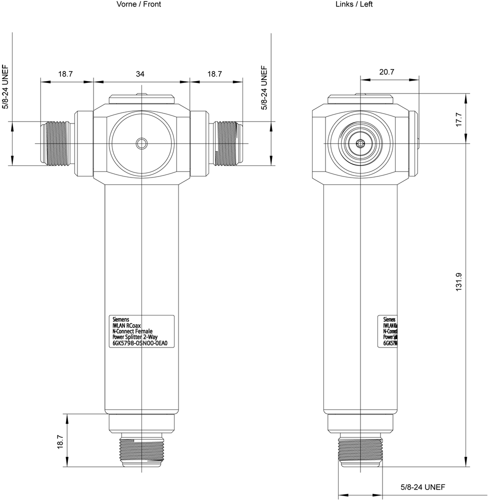 N-konektor samice rozbočovač na 2 větve (T-element), 2.4 a 5 GHz