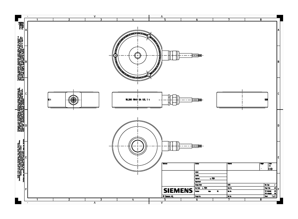 Siwarex WL 280 Load Cell RN-S SA 500kg C3 - Rated Load 500kg =- Accuracy class C3 according to OIML R60, - 3 m Cable length, 4 Wires =- Made of STA...