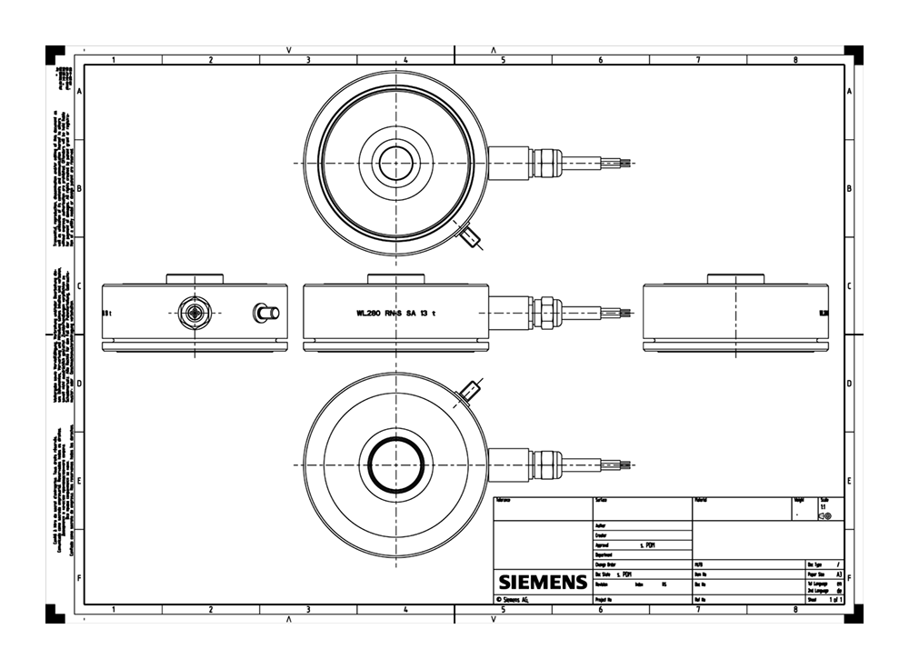 Siwarex WL 280 Load Cell RN-S SA 13t C3 - Rated Load 13t =- Accuracy class C3 according o OIML R60, - 15m Cable length, 4 Wires =- Made of STAINLES...