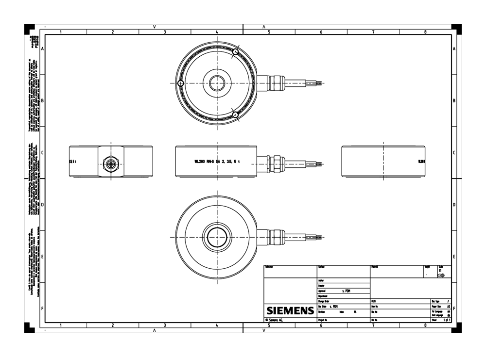 Siwarex WL 280 Load Cell RN-S SA 5t C3 - Rated Load 5t =- Accuracy class C3 according to OIML R60, - 6 m Cable length, 4 Wires =- Made of STAINLESS...