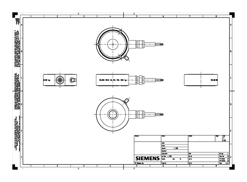 Siwarex WL 280 Load Cell RN-S SA 280kg C3 - Rated Load 280kg =- Accuracy class C3 according to OIML R60, - 3 m Cable length, 4 Wires =- Made of STA...