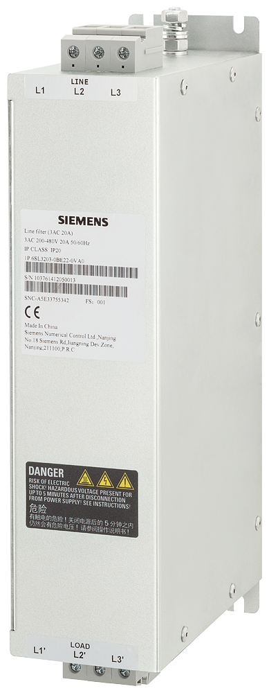 SINAMICS V фильтр электромагнитных помех 200 В - 480 В 3-фазного тока в переменный, 50/6 для SINAMICS V70 / V90 Размер 75x184x140 (ШхВхД)