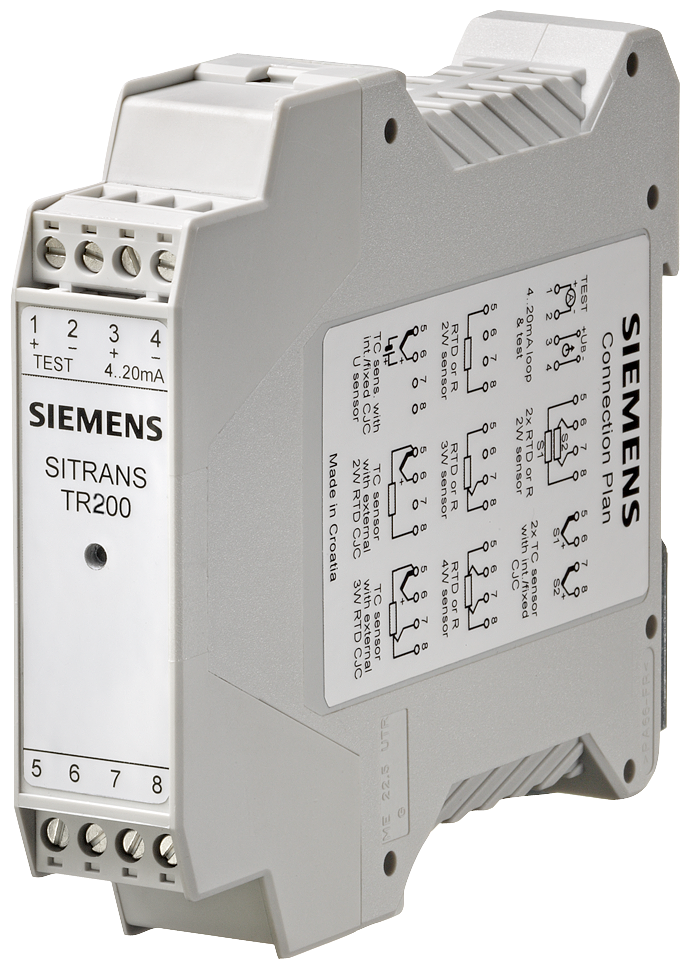 Temperature transmitter SITRANS TR200, for rail mounting, 2-wire system, 4 to 20 mA, programmable, with galvanic isolation; with documentation on CD