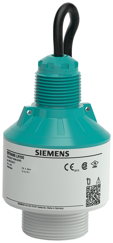 SITRANS LR100 Radar level transmitter, continuous, non-contact, 8 m (26 ft) range, for liquids and slurries, integrated 8 m (26 ft) cable connection.