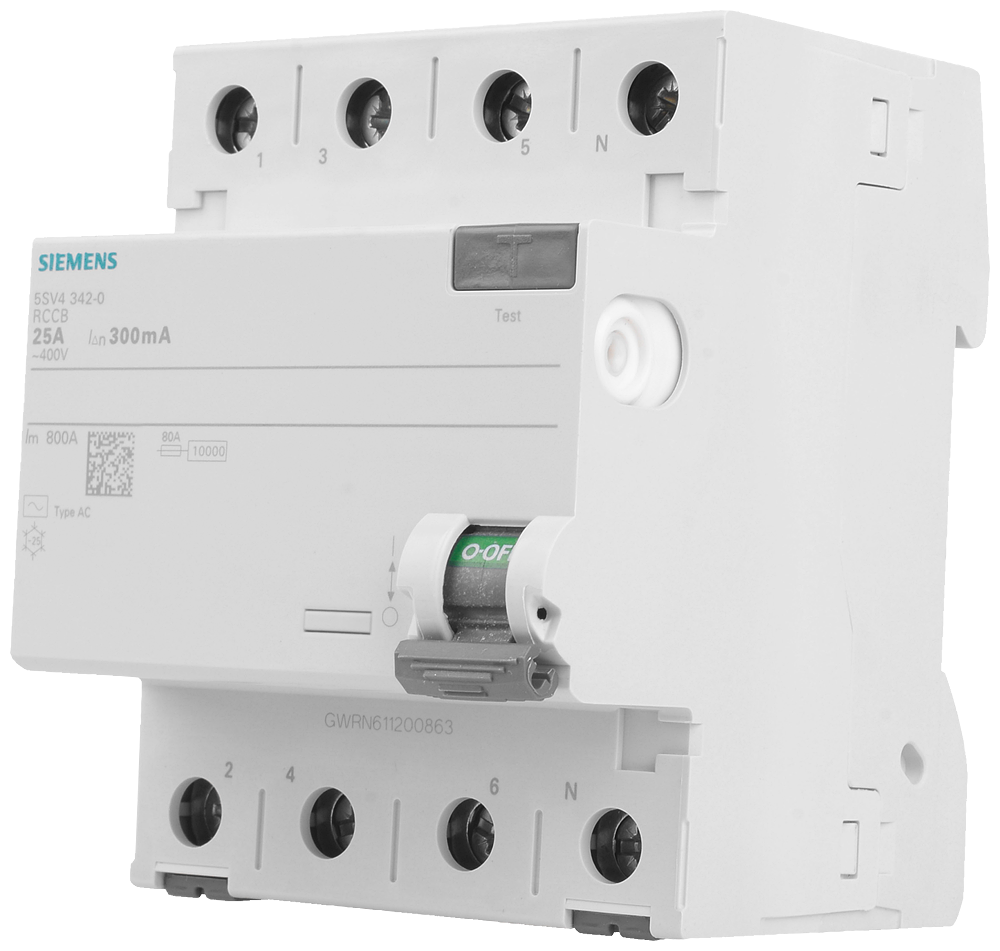 Áram-védőkapcsoló (Fi-relé) analóg 3P+N 25A 30mA AC-típus 10kA SENTRON SIEMENS