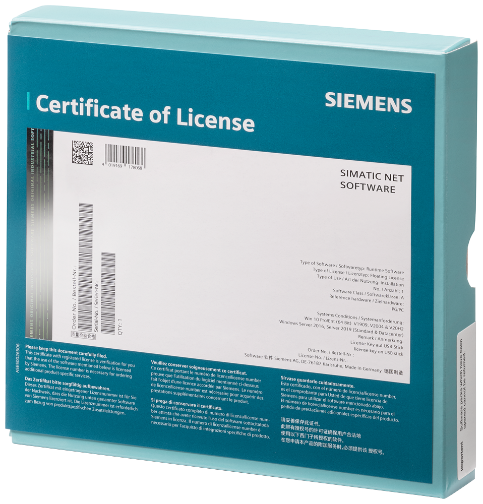 Software DVD PC/Windows V19; 14-day trial license for 1 installation of runtime software by Siemens