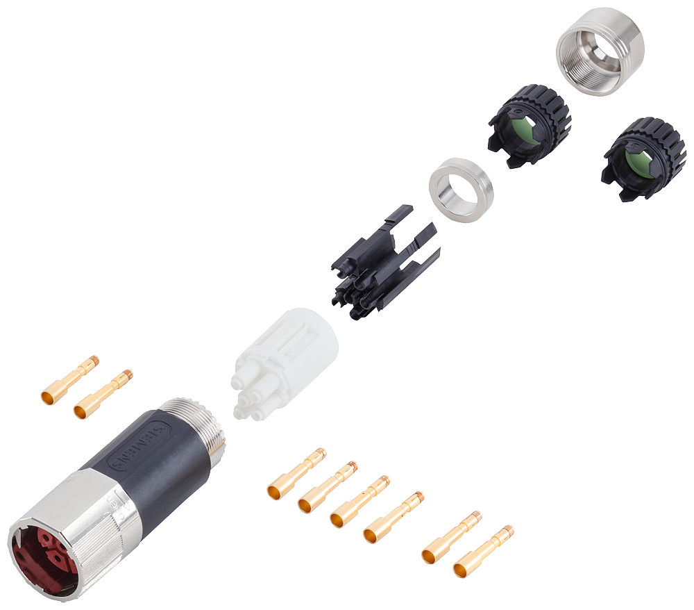 Power connector 6-pole Sz. 1.5 type: 6FX2003-0LU40 SPEED-CONNECT socket, screw cap 1x 6-pole insulator 5x socket contacts (1.5-4 mm2) 5x socket con...