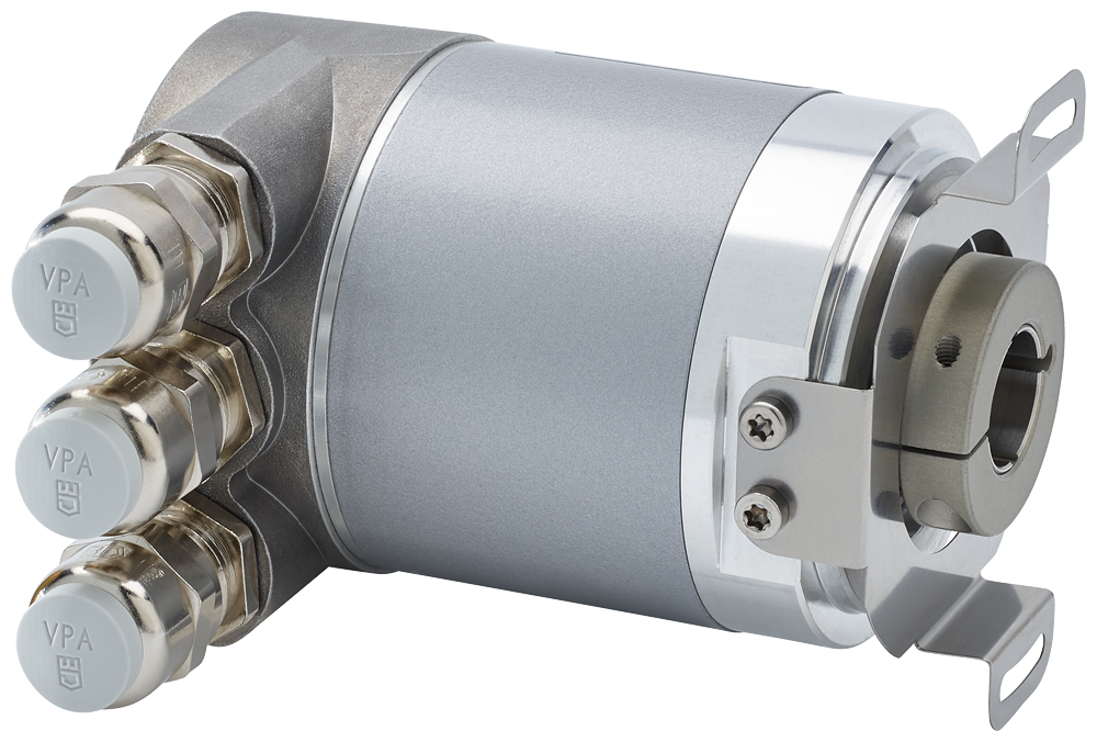 ABSOLUTE ENCODER ST 13 BIT 6FX2001-5WP12 WITH PROFIBUS DP CLOCK SYNCHRONIZED OPERATING VOLTAGE 10-30 V WITH HOLLOW SHAFT 8-15 MM WITH COVER AND PG ...