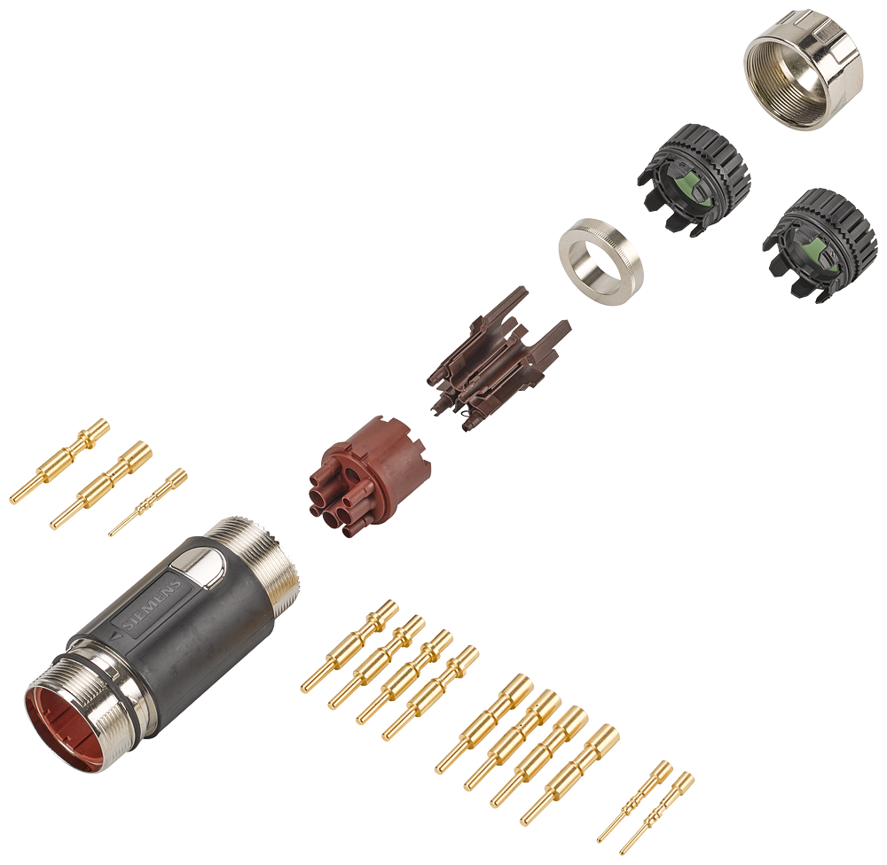 Power connector 6-pole Sz. 1.5 type: 6FX2003-0LA10 pins, male thread 1x 6-pole insulator 5x pin contacts (1.5-4 mm2) 5x pin contacts (6-16 mm2) 3x ...