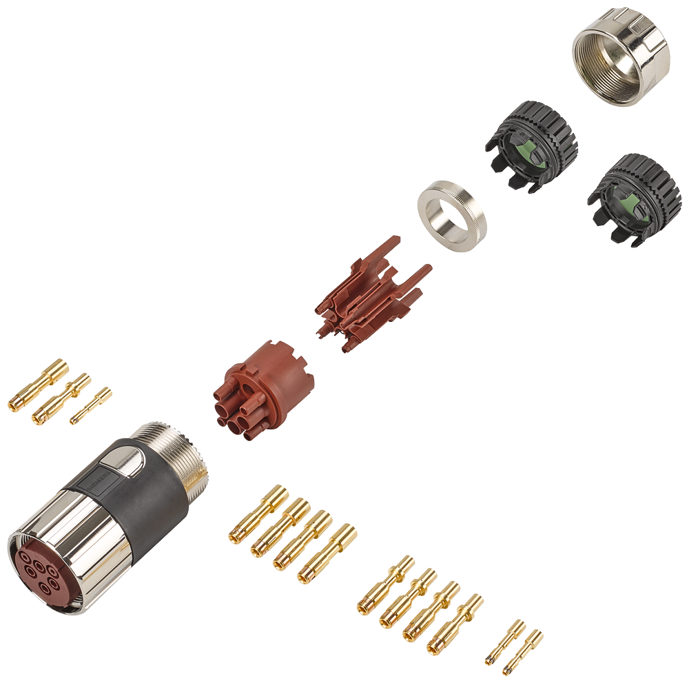 Power connector 6-pole Sz. 1.5 type: 6FX2003-0LU10 socket, screw cap 1x 6-pole insulator 5x socket contacts (1.5-4 mm2) 5x socket contacts (6-16 mm...