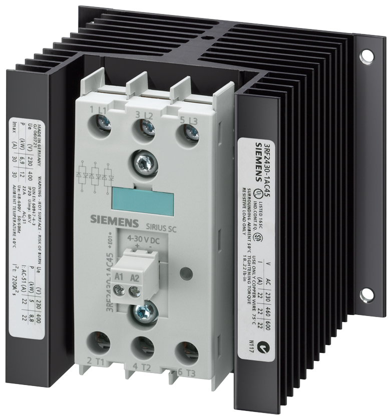 Solid-state contactor 3-phase 3RF2 AC 51 / 30 a / 40 c 48-600 v / 230 V AC 3-phase controlled screw terminal blocking voltage 1200 v