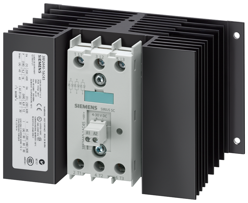 Solid-state contactor 3-phase 3RF2 AC 51 / 40 a / 40 c 48-600 v / 4-30 V DC 3-phase controlled screw terminal blocking voltage 1200 v