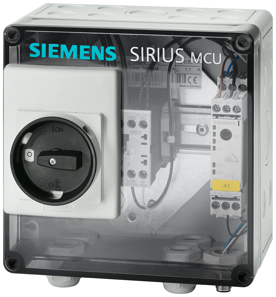 SIRIUS MCU motor starter Enclosure degree of protection IP55 plastic Communication AS-Interface electromechanically switching Short-circuit protection with circuit breaker DOL starter Brake without Performance class 1.25 A Motor circuit breaker with bi-metal thermal Manual operation without Connection power M screw connection Standard product