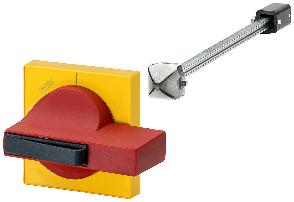 Ovládací prvek do dveří 8UC7 rukojeť červená, výhledová clona žlutá s redukovaným vyrovnáním tolerance