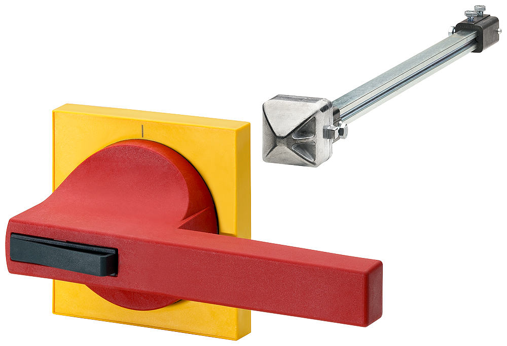 Ovládací prvek do dveří 8UC7 rukojeť červená, výhledová clona žlutá k výkonovému jističi 3VL7, 3VL8