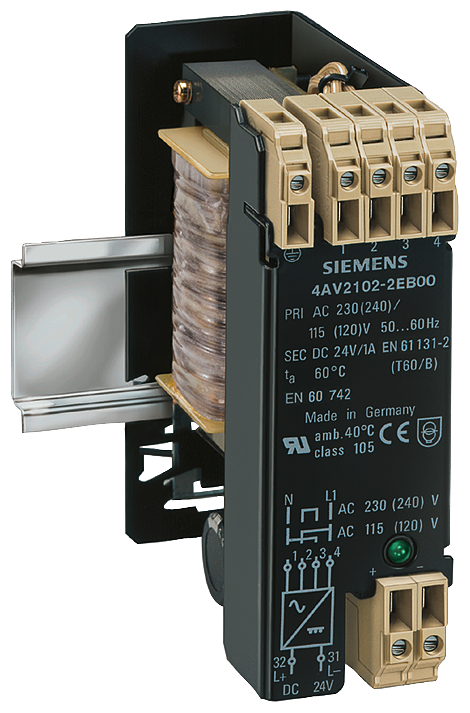 4AV2102-2EB00-0A Napájení elektrickým proudem 1fáz. PN(kW) 0,024, Upri(V) 230-115, Usec (V DC): 24
