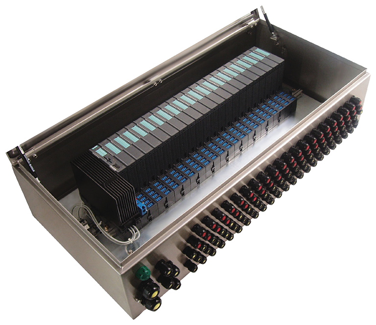 SIMATIC ET 200iSP Ex enclosure width 950 mm, IP65, cable glands M20 plastic blue packed in carton on pallet