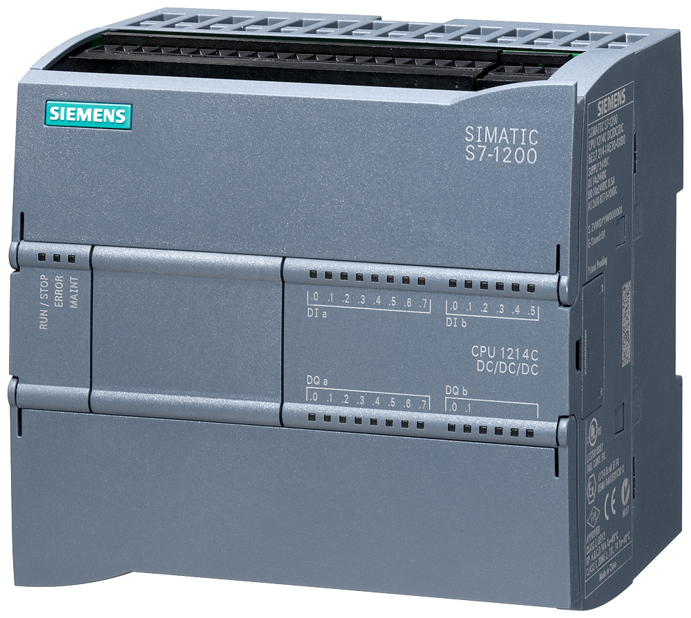 SIMATIC S7-1200, CPU 1214C, Kompaktní CPU, DC/DC/DC, integrované I/O: 14 DI DC 24V, 10 DO 24V DC, 2 AI 0-10V DC, Zdroj: DC 20,4-28,8V DC, pracovní ...