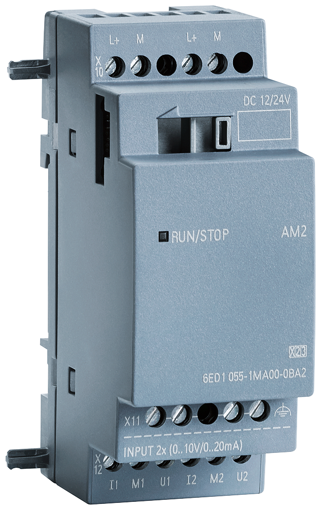 SIPLUS LOGO! AM2, teplotní rozsah -40 až +70C, s lakovaným plošným spojem, založený na 6ED1055-1MA00-0BA2. Rozšiřující modul, SV/: DC 12/24V, 2 AE,...