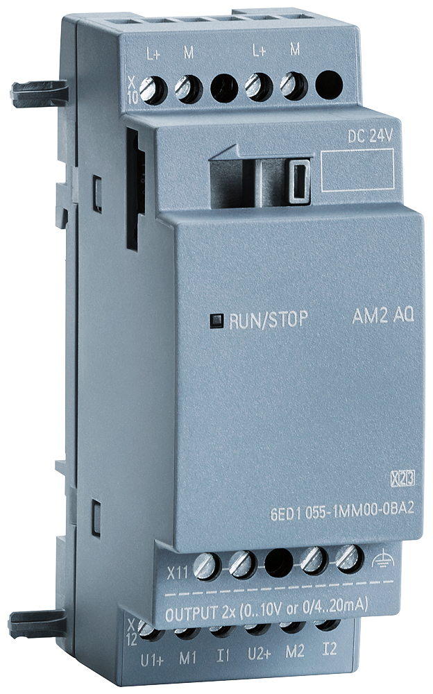 SIPLUS LOGO! AM2 AQ, teplotní rozsah -40 až +70C, s lakovaným plošným spojem, založený na 6ED1055-1MM00-0BA2. Rozšiřující modul, SV: DC 24V, 2 AA, ...