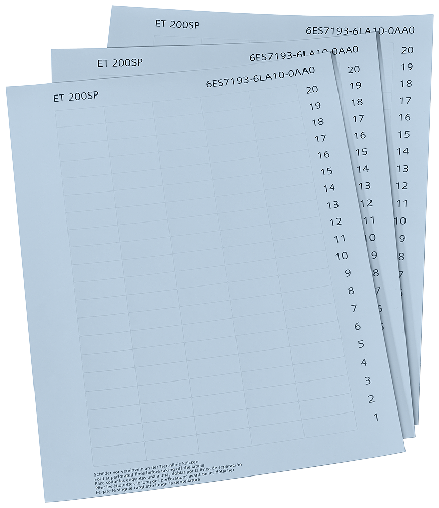 SIMATIC ET 200SP Labeling strips, paper light gray 10 DIN A4 sheets with 1 000 labeling strips