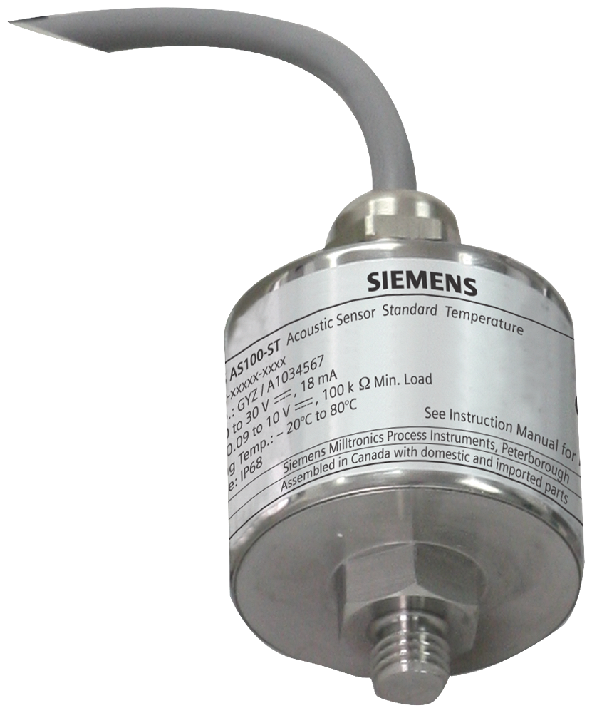 Sitrans AS100: acoustic sensor for flow detection. It can warn of changes to material flow to prevent costly damage or downtime.